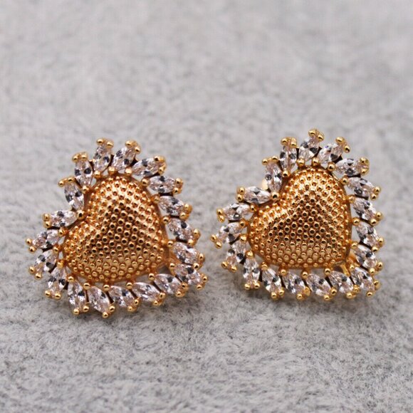 18K Yellow Gold Filled Heart White Diamond Zircon Earrings Gorgeous Gift - Picture 11 of 12